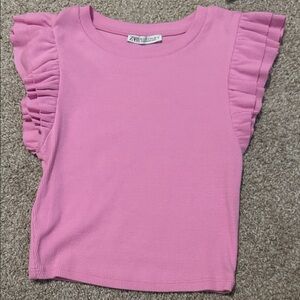 Zara women’s Pink Ruffle Sleeve Top size small